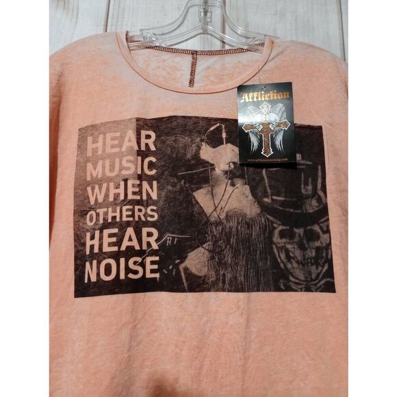Affliction Shirt Ladies Extra Small Creed Burnout Doleman Sleeve‎ Peach Music - Picture 4 of 7